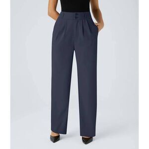 Halara Flex High WaistedShirred Straight Leg Work Business Pants Black Iris